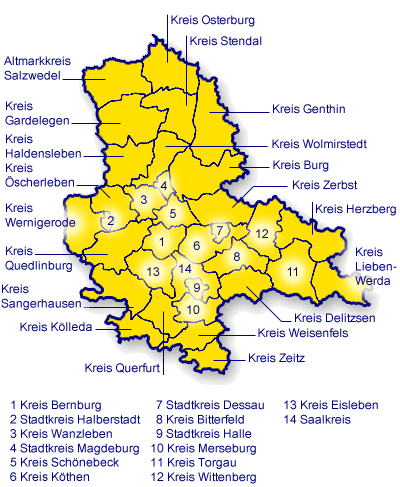 Karte des Landes Sachsen-Anhalt (Stand 08.1950)