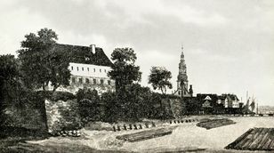 Das ehem. Schloss und der Turm der Deutsch-Ordenskirche in Tilsit