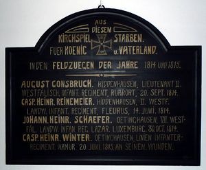 Hiddenhausen Kriegerdenkmal Gedenktafel St Gangolf-Pfarrkirche 1813-15-01.jpg