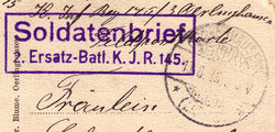 Feldpoststempel Ersatz-Bataillon 1915