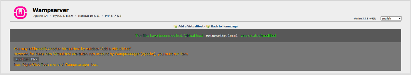 VirtualHost Einrichtung erfolgreich