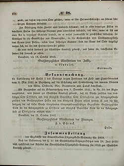 Grossherzoglich Hessisches Regierungsblatt Nr 38 Oktober 1862 Seite 674.jpg