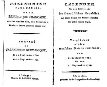 Synopse französischer Revolutionskalender - Deutscher Reichskalender (1794-95)