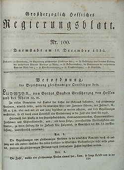 Grossherzoglich Hessisches Regierungsblatt Nr 100 Dezember 1832 Seite 879.jpg