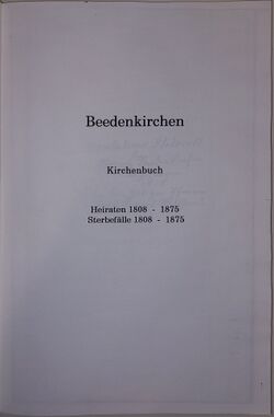 Beedenkirchen Kirchenbuch Heiraten Sterbefälle 1808-1875 Titel.jpg