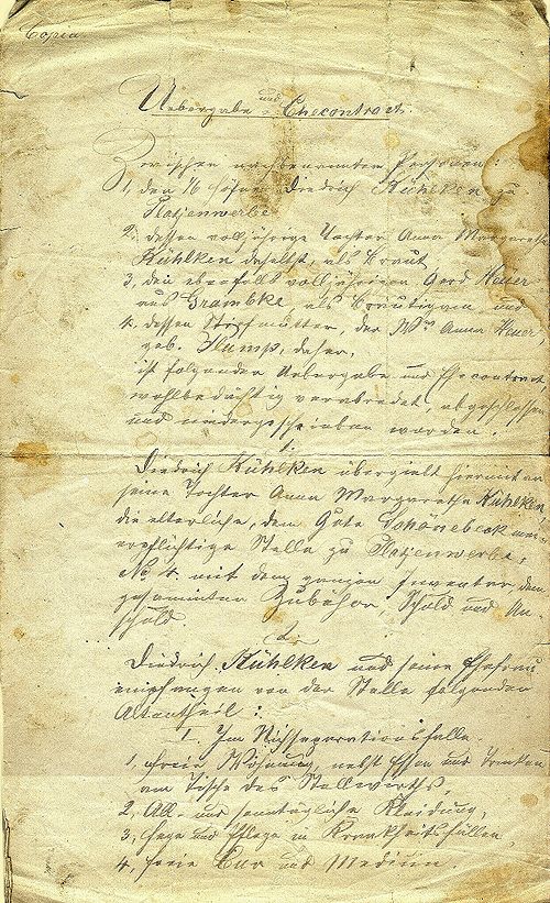 1872 Übergabe-Ehekontrakt Kühlken-Heuer S. 1.jpg