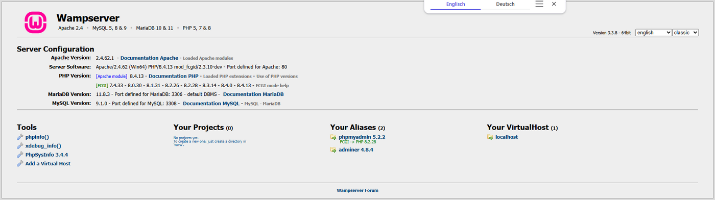 Wampserver Alias eingerichtet
