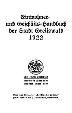 Adressbuch Greifswald 1922 Titel.djvu