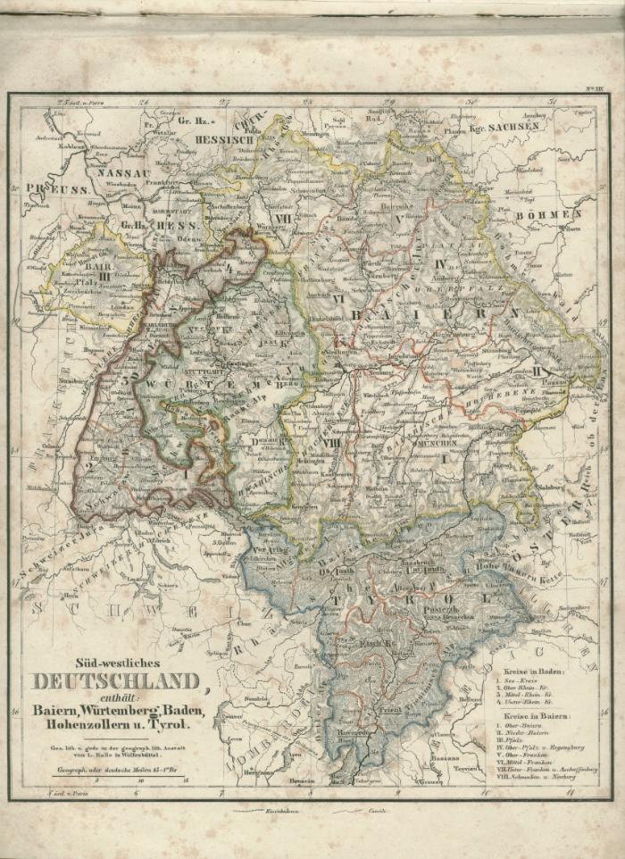 Süd-westliches DEUTSCHLAND, enthält: Baiern, Würtemberg, Baden, Hohenzollern u. Tyrol.