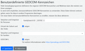Verwaltung - Benutzerdefinierte GEDCOM-Kennzeichen
