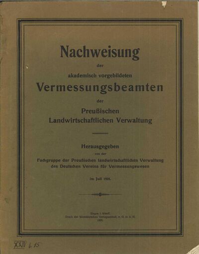 Nachweisung der Vermessungsbeamten der preußischen landwirtschaftlichen Verwaltung