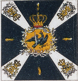 Fahne: Rote Falken-Emblem und Text: In Freundschaft / O.V. Sindlingen /  1956.