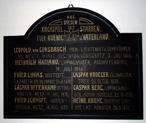 Hiddenhausen Kriegerdenkmal Gedenktafel St Gangolf-Pfarrkirche 1866-71-01.jpg